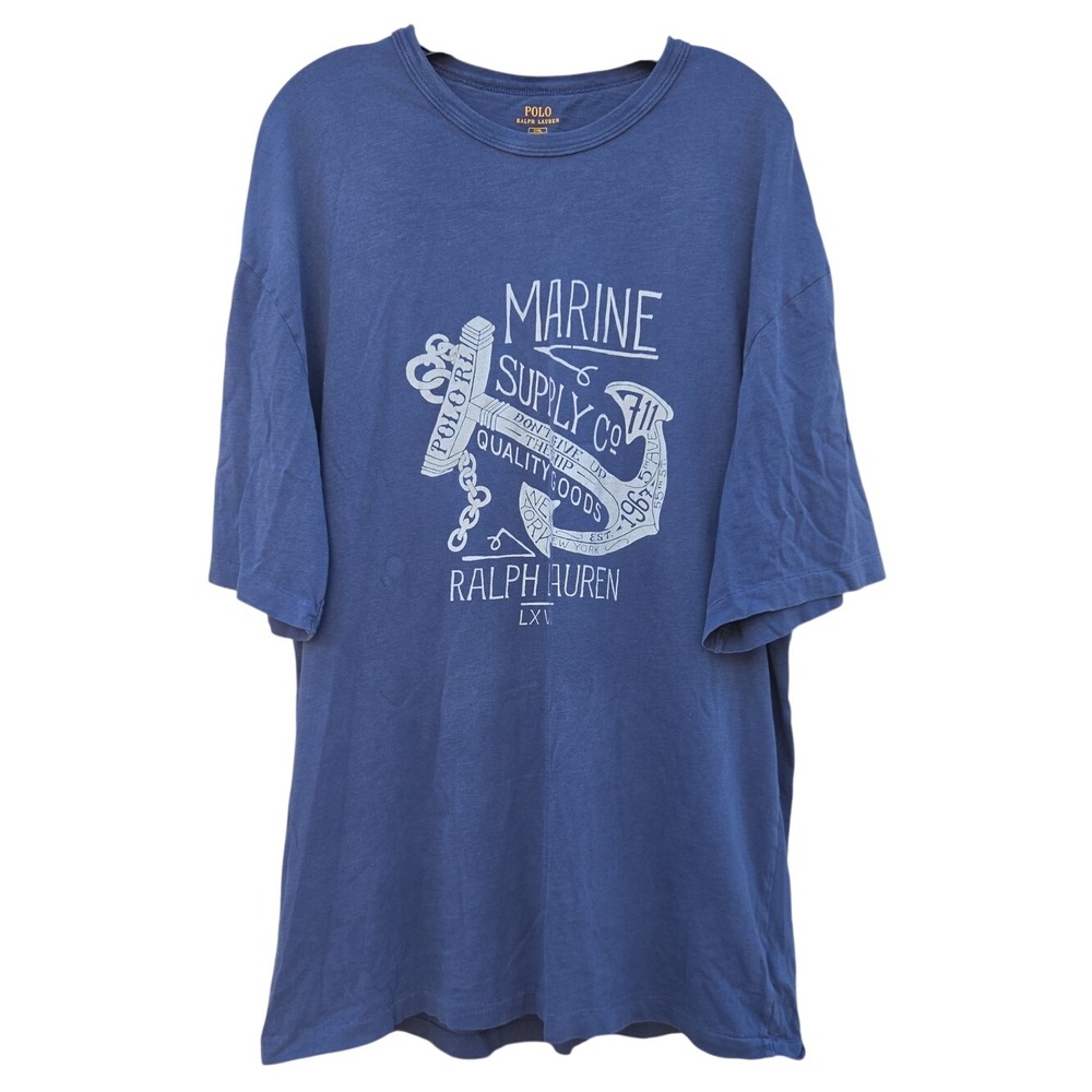Polo Ralph Lauren Anchor Marine Hamptons Yatch Nautical Tshirt Large Tall Blue